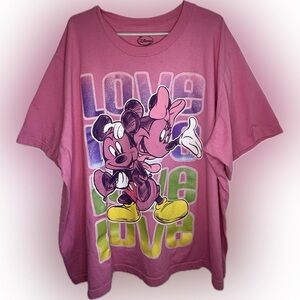 Disney Mickey and Minnie LOVE Y2K Pink T-Shirt Plus Size 2X